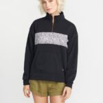 Z0ZR08843 Black Out Women Stone Stacked Mock Neck Pullover Sweatshirt Volcom Clothing