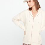 Z0ZR08848 Cream Women Lived in Lounge Zip Jacket Volcom Clothing