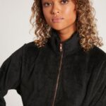 Z0ZR08855 Black Women Pheelin Phuzzy Zip Up Jacket Volcom Clothing