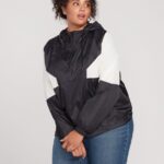 Z0ZR08892 Black White Women Wind Stoned Windbreaker Plus Size Volcom Clothing