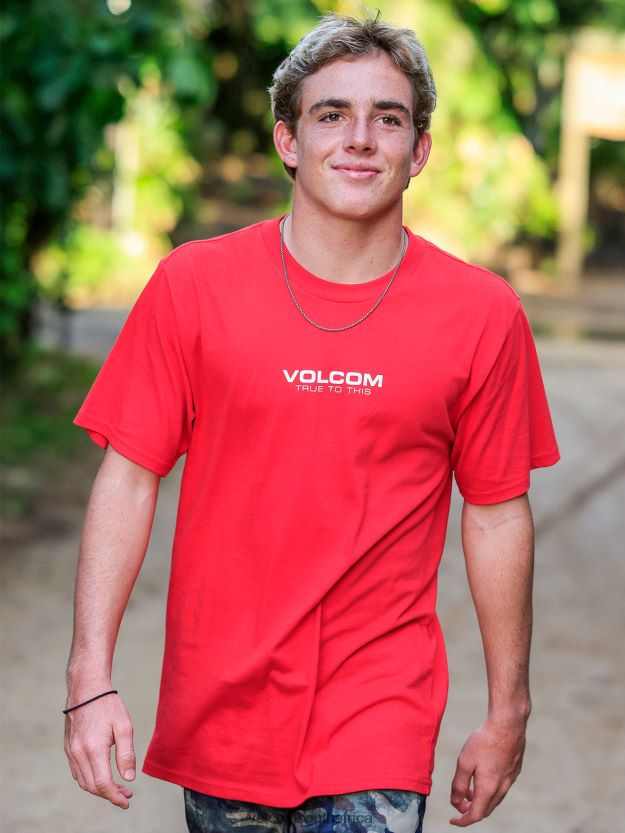 Z0ZR088 Ribbon Red Men Neweuro Short Sleeve Tee Volcom Clothing - Image 1