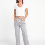 Z0ZR08961 Moonbeam Women Stone Step High Rise Pants Volcom Clothing