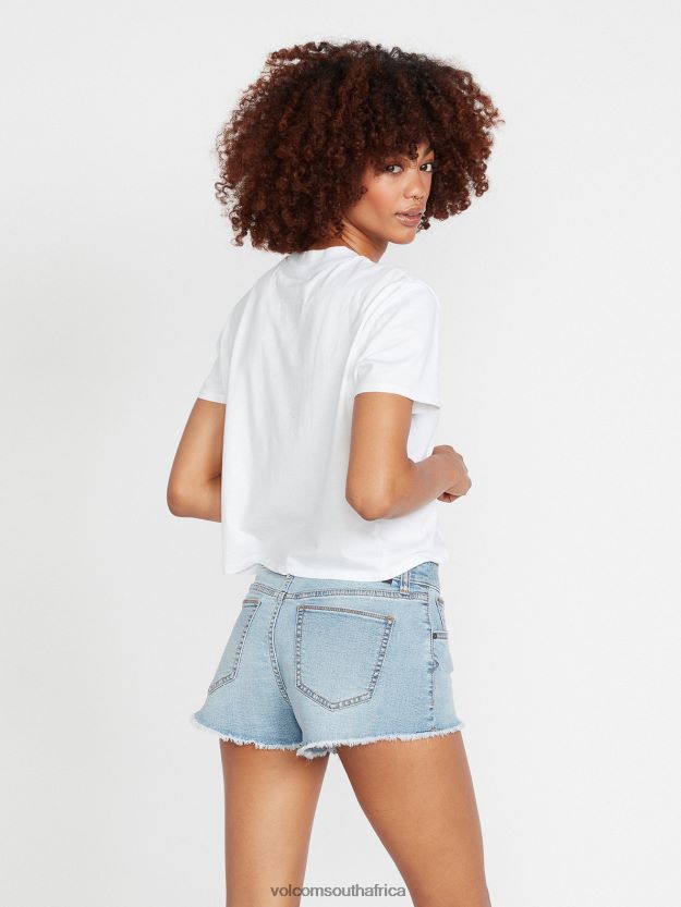 Z0ZR08962 Retro Blue Women Stoney Stretch Denim Shorts Volcom Clothing - Image 2
