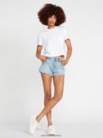 Z0ZR08962 Retro Blue Women Stoney Stretch Denim Shorts Volcom Clothing - Image 8
